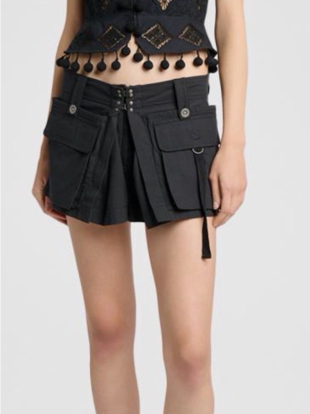 Isabel Marant Black Utility Cargo Pleated Mini Shorts